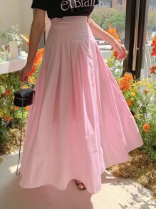 DAZY Solid High Waist Flare Skirt - Baby Pink - View 8