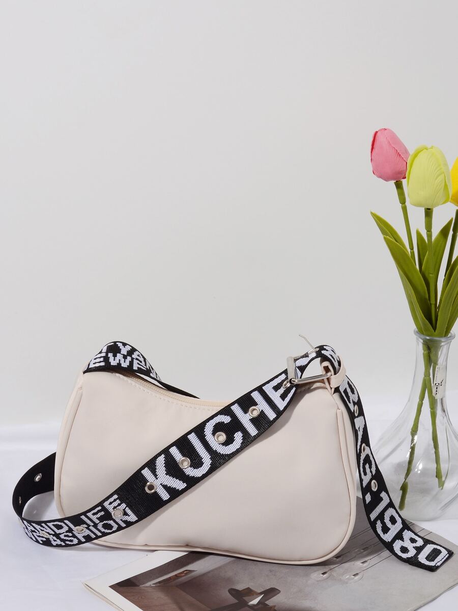 Mini Hobo Bag Beige Fashionable Adjustable Strap For Daily - White - View 1