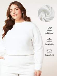 SHEIN BASICS Plus Terry Fleece Drop Shoulder Solid Sweatshirt - White - View 1