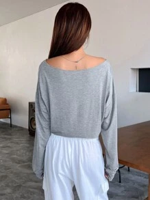 DAZY Solid Drop Shoulder Crop Tee Preppy Tops Long Sleeve Women Tops,Fall Women Clothes