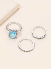 3入組/套魅力四射方晶鋯石裝飾戒指適用於女士日常裝飾 - 彩色 - 查看 3