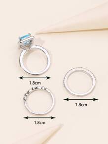 3入組/套魅力四射方晶鋯石裝飾戒指適用於女士日常裝飾 - 彩色 - 查看 4