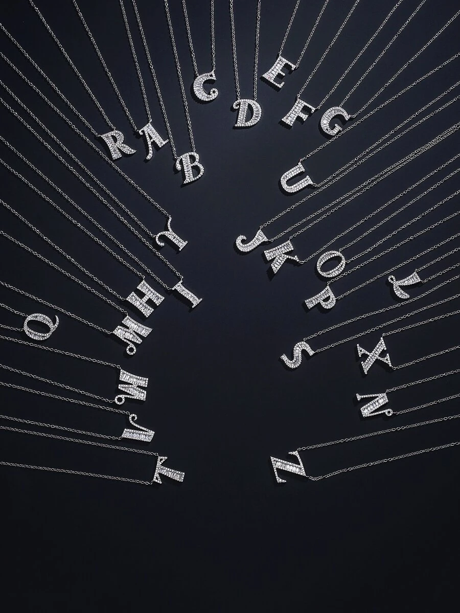 1 vòng cổ chuỗi chữ cái Zirconia - Bạc - Xem 1