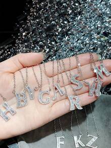 1 vòng cổ chuỗi chữ cái Zirconia - Bạc - Xem 2