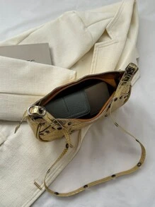 小流浪包鱷魚壓紋鉚釘裝飾金屬質感前衛 - 金色 - 查看 3