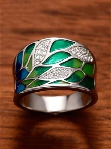 方晶鋯石裝飾戒指 - 銀色 - 查看 1