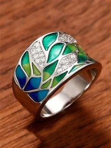 方晶鋯石裝飾戒指 - 銀色 - 查看 2