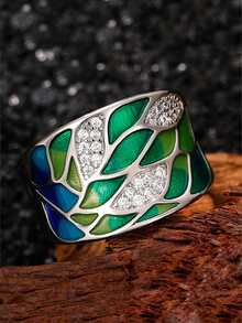 方晶鋯石裝飾戒指 - 銀色 - 查看 3