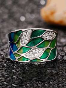 方晶鋯石裝飾戒指 - 銀色 - 查看 4