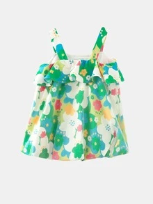 小女童印花荷葉邊連衣裙 - 彩色 - 查看 2