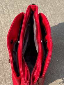 Litchi Embossed Square Bag Red Fashionable Adjustable Strap - Red - View 5