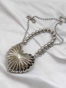 迷你愛心設計包金屬質感前衛頂部單條提帶 - 銀色 - 查看 2