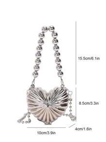 迷你愛心設計包金屬質感前衛頂部單條提帶 - 銀色 - 查看 4