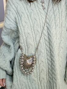 迷你愛心設計包金屬質感前衛頂部單條提帶 - 銀色 - 查看 5