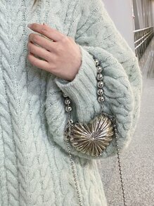 迷你愛心設計包金屬質感前衛頂部單條提帶 - 銀色 - 查看 7