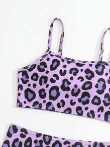 Tween Girl Leopard Print Bikini Set Summer Beach - Multicolor - View 3