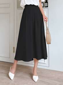 DAZY 高腰纯色秋季半身裙 - 黑色 - 查看 4