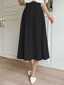 DAZY 高腰纯色秋季半身裙 - 黑色 - 查看 5