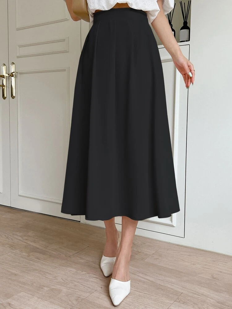 High Waist Solid Skirt Fall