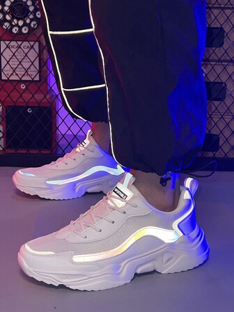 男士反光細節前綁帶老爹鞋