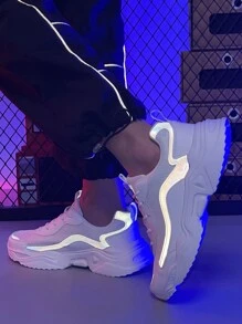 Men Reflective Detail Lace-up Front Chunky Sneakers - White - View 2