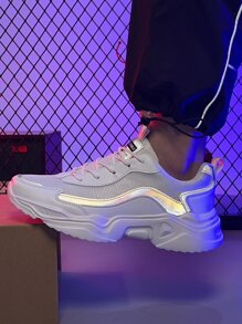 Men Reflective Detail Lace-up Front Chunky Sneakers - White - View 5