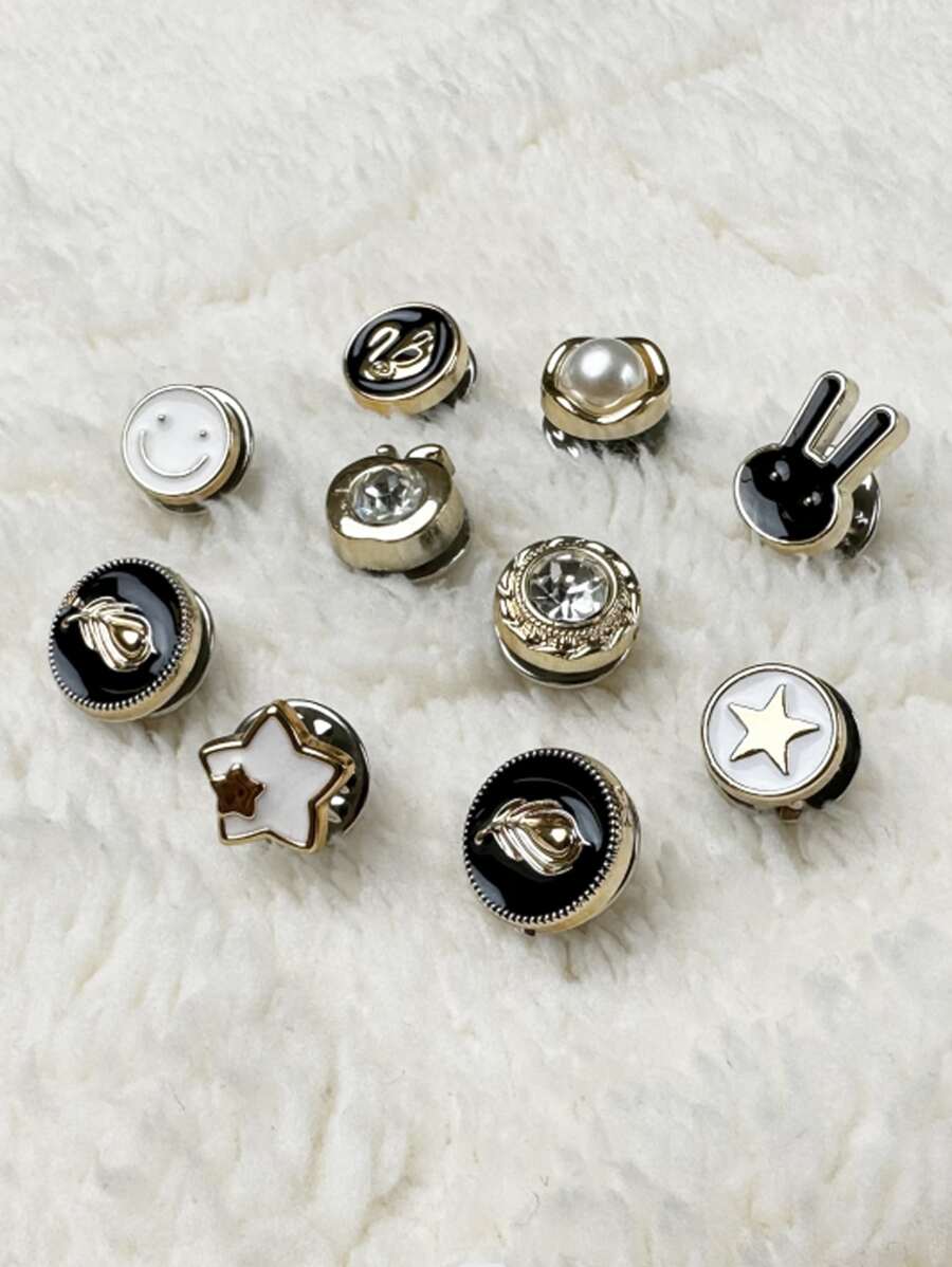 10 piezas/set botón de Metal, botón DIY de patrón mixto creativo para coser - Multicolor - Ver 1