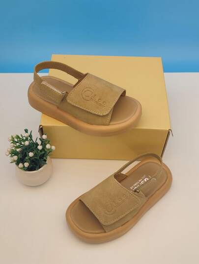 露跟涼鞋適用於女孩字母圖案單帶平底涼鞋