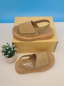 露跟涼鞋適用於女孩字母圖案單帶平底涼鞋 - 卡其色 - 查看 2