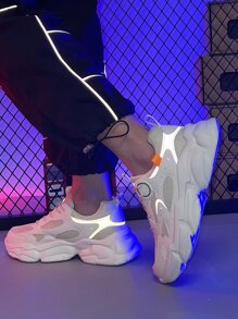 男士字母貼飾反光細節前綁帶老爹鞋 - 米色 - 查看 3