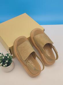 露跟涼鞋適用於女孩字母圖案單帶平底涼鞋 - 卡其色 - 查看 5