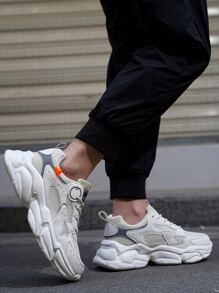 男士字母貼飾反光細節前綁帶老爹鞋 - 米色 - 查看 4