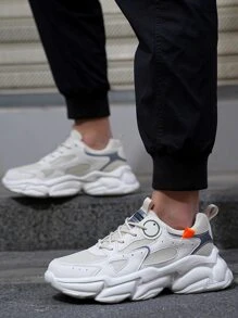 男士字母貼飾反光細節前綁帶老爹鞋 - 米色 - 查看 5