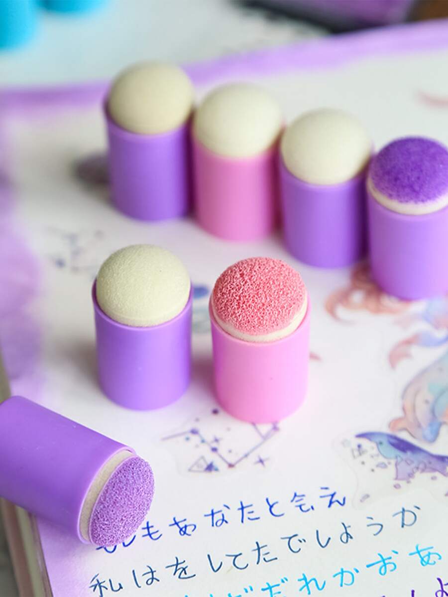 1 Hai Tông Màu Mini Dấu Ngón Tay, Đơn Giản Di Động Miếng Bọt Biển Sơn Dành Cho Trẻ Em, Học Sinh - Hồng - Xem 1