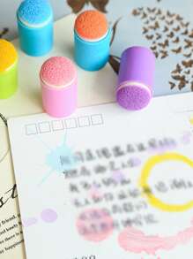 1 Hai Tông Màu Mini Dấu Ngón Tay, Đơn Giản Di Động Miếng Bọt Biển Sơn Dành Cho Trẻ Em, Học Sinh - Hồng - Xem 5