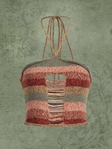 ROMWE Áo dệt kim nữ Lộ Lưng Cắt ra Buộc lại Khối Màu Gợi cảm - Nhiều màu - Xem 1