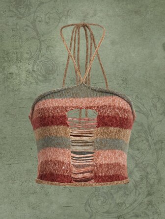 Colorblock Cut Out Halter Knit Top