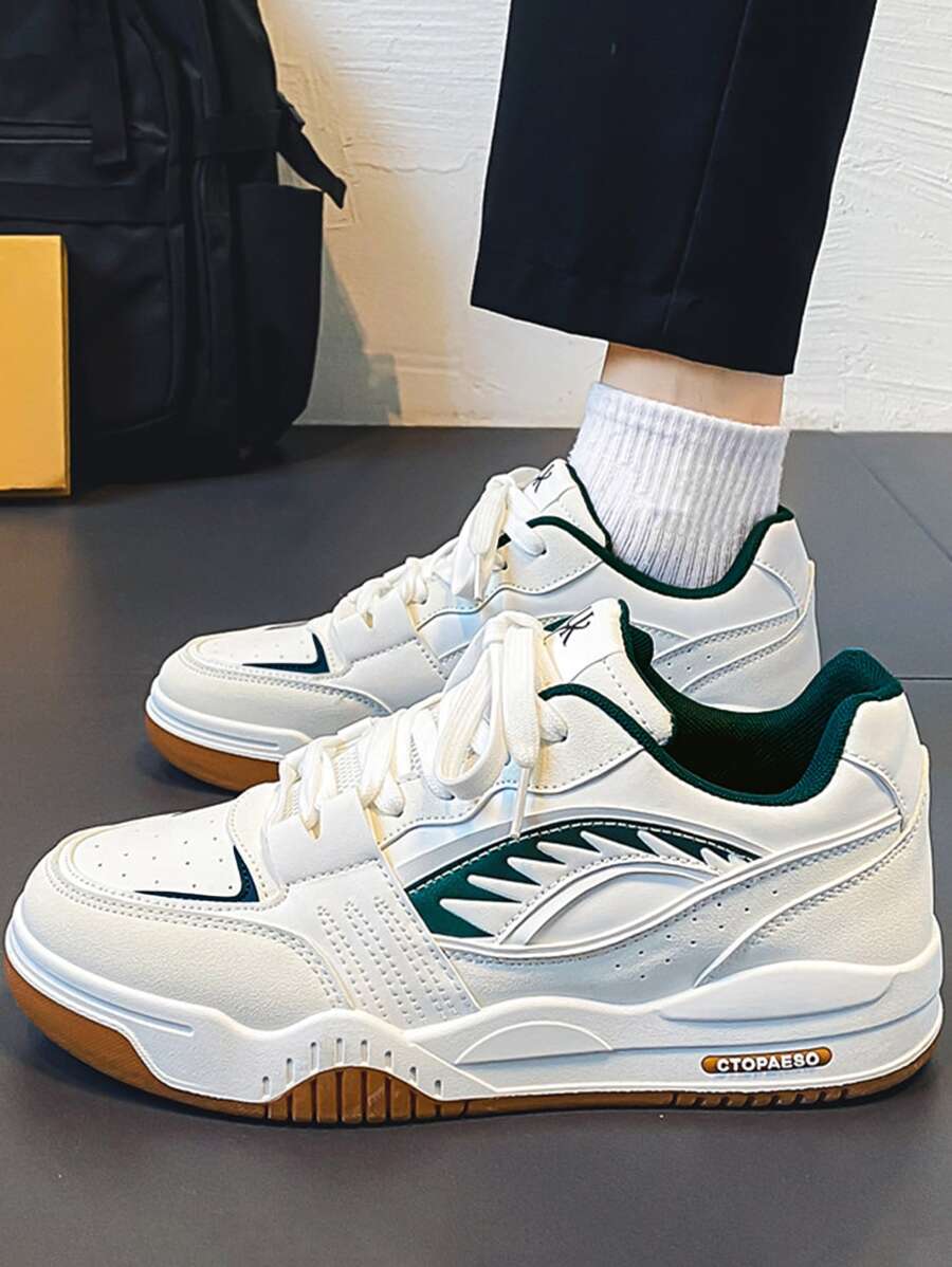 Hombres Zapatillas deportivas de color combinado con cordón delantero - Blanco - Ver 1