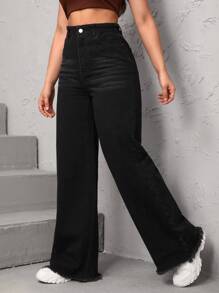 SHEIN EZwear 高腰闊腿牛仔褲