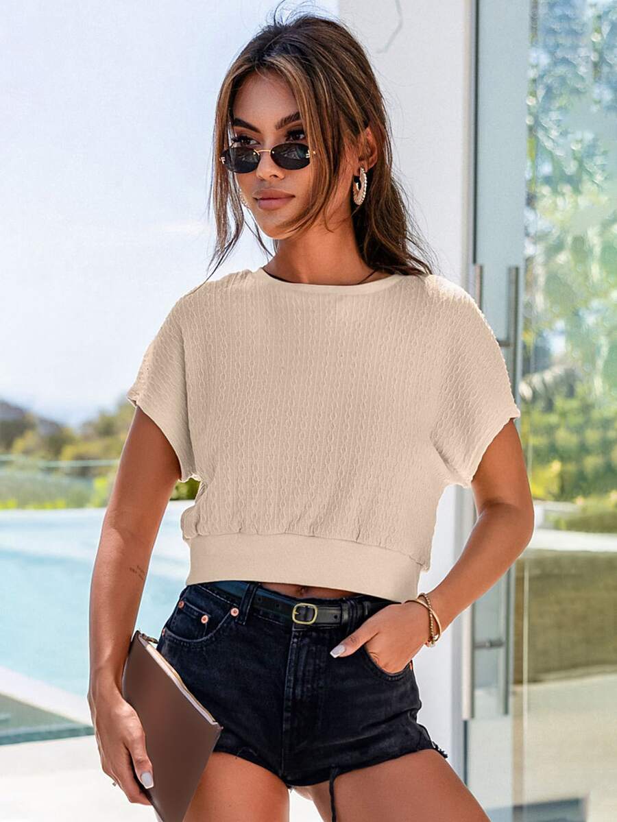 Acelitt Áo thun nữ màu trơn Giải trí - Màu Khaki - Xem 1