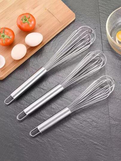 1pc Stainless Steel Egg Whisk, Daily Silver Long Handle Egg Beater For Kitchen