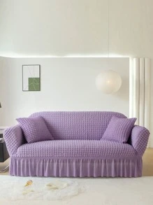 1入組純色泡泡紗簡約風格彈性全包蕾絲沙發套，防塵和防貓抓 - 紫色 - 查看 2