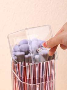 1pc Clear Makeup Brush Storage Bucket, Simple Clear Geometric Shaped Plastic Makeup Brush Storage Box For Home,Room,Home,Bedroom,Bathroom,House,Pink Room,Living Room Decor,Travel Stuff,Gift Bag,Gifts For Mom,Dad,Men,Friends,Teacher,Birthday,Wedding,Desk,Shelves,Accessories,Gift Boxes,Funny Gift,Storage,Makeup Brush Holder - Clear - View 3