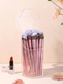 1pc Clear Makeup Brush Storage Bucket, Simple Clear Geometric Shaped Plastic Makeup Brush Storage Box For Home,Room,Home,Bedroom,Bathroom,House,Pink Room,Living Room Decor,Travel Stuff,Gift Bag,Gifts For Mom,Dad,Men,Friends,Teacher,Birthday,Wedding,Desk,Shelves,Accessories,Gift Boxes,Funny Gift,Storage,Makeup Brush Holder - Clear - View 5