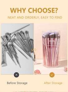 1pc Clear Makeup Brush Storage Bucket, Simple Clear Geometric Shaped Plastic Makeup Brush Storage Box For Home,Room,Home,Bedroom,Bathroom,House,Pink Room,Living Room Decor,Travel Stuff,Gift Bag,Gifts For Mom,Dad,Men,Friends,Teacher,Birthday,Wedding,Desk,Shelves,Accessories,Gift Boxes,Funny Gift,Storage,Makeup Brush Holder - Clear - View 6