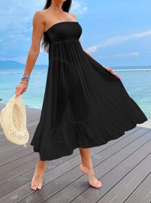 SHEIN Swim Ruffle Hem Bandeau Dress Summer - Black - View 1