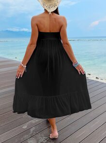 SHEIN Swim Ruffle Hem Bandeau Dress Summer - Black - View 4