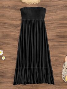 SHEIN Swim Ruffle Hem Bandeau Dress Summer - Black - View 5