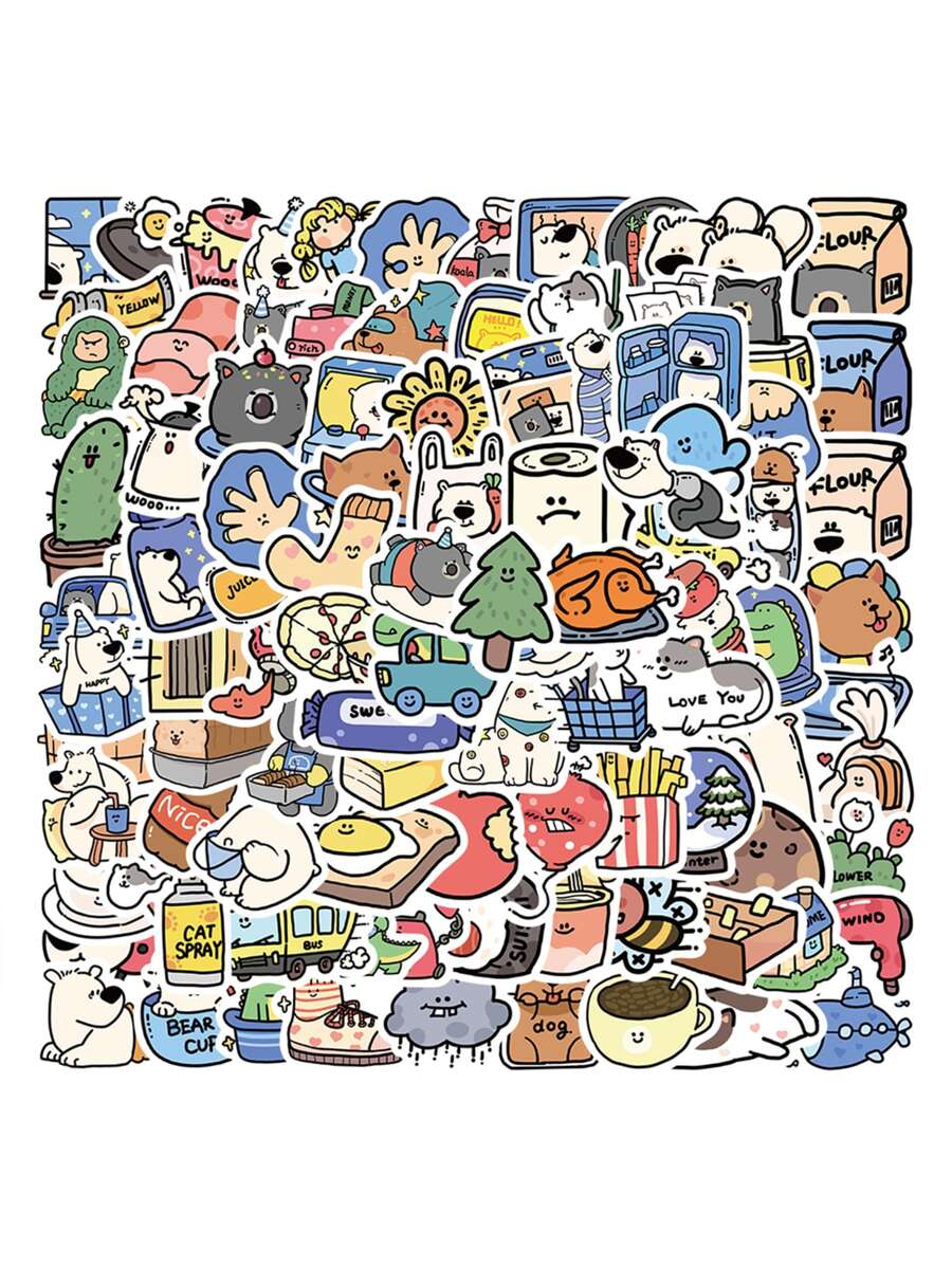 100张/500张可爱卡通动物酒店贴纸，学校用品，返校 - 彩色 - 查看 1