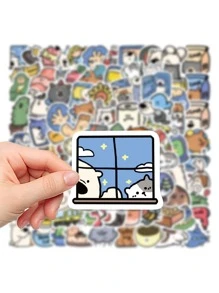 100张/500张可爱卡通动物酒店贴纸，学校用品，返校 - 彩色 - 查看 3